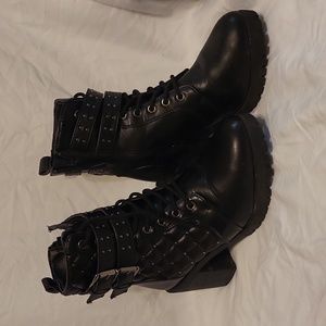 Black Strapped Biker Boot heels